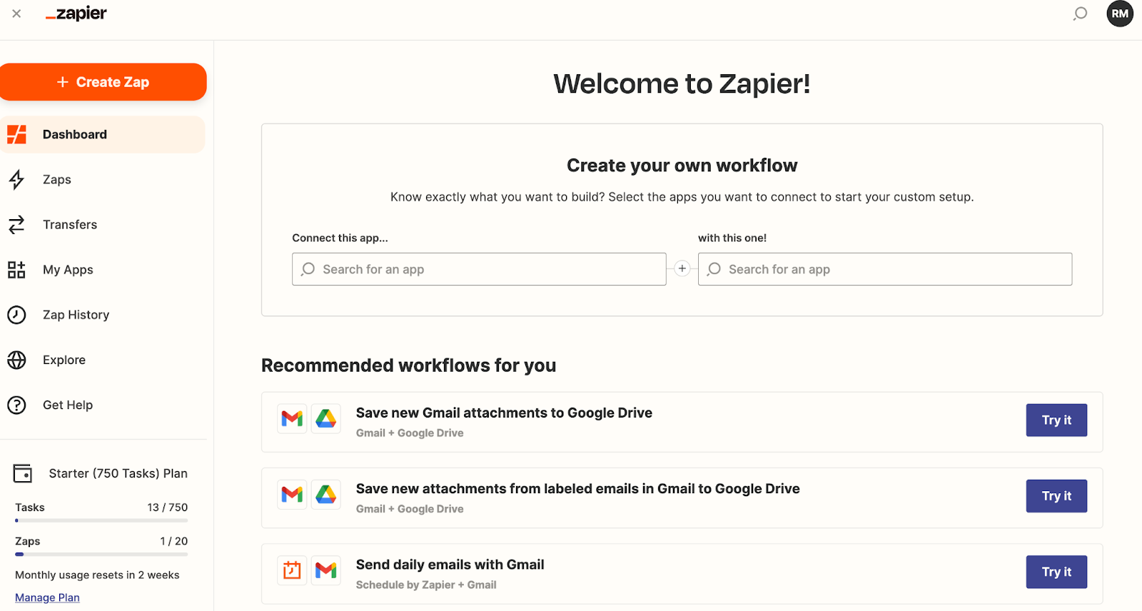 Zapier Main Page