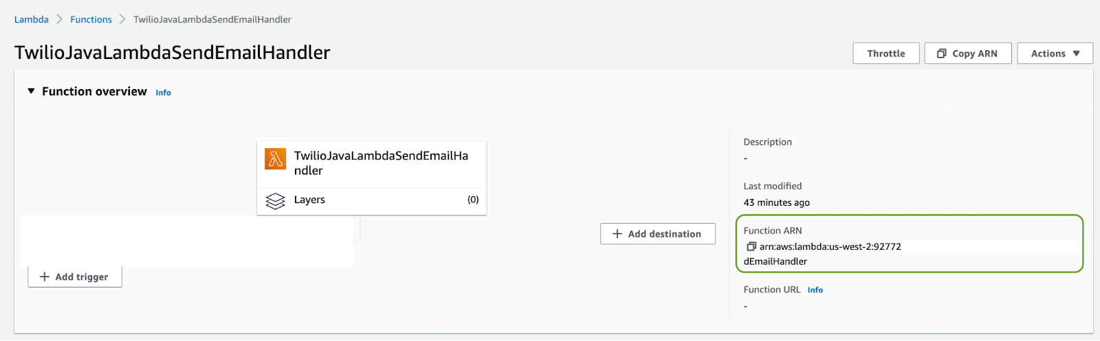 Copy the AWS Lambda function ARN