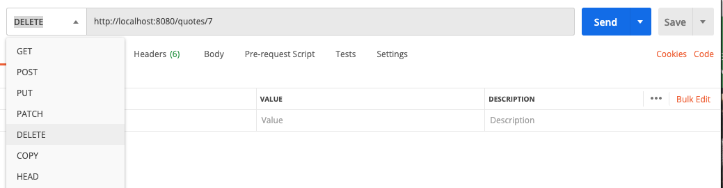 postman delete request