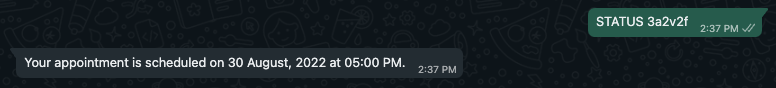 WhatsApp conversation for checking the status of a scheduled appointment