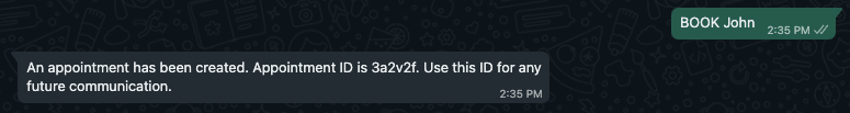 WhatsApp conversation for creating an appointment