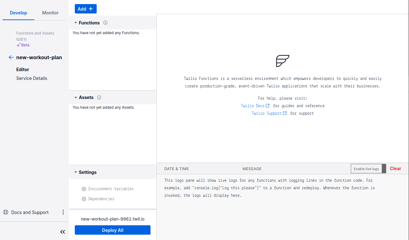 Twilio Function - Empty function