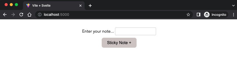 Sticky notes app UI, with input field and a button to create a new sticky note