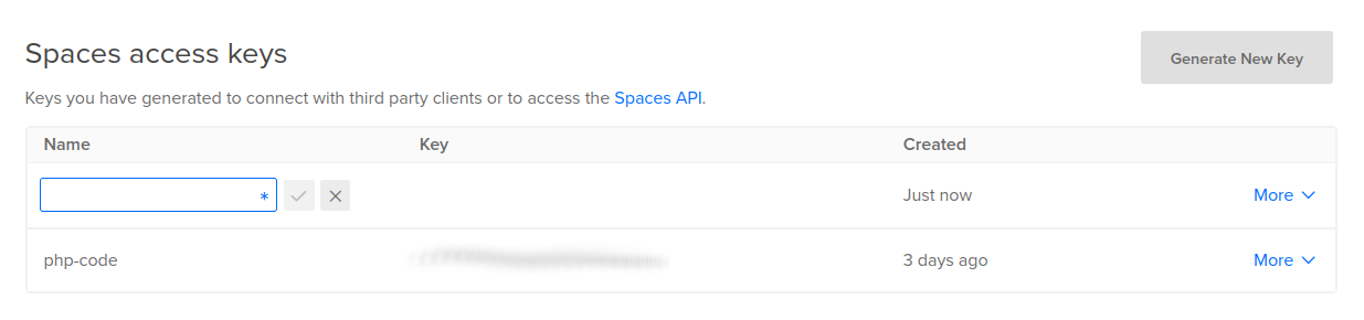 Create a new Spaces access key