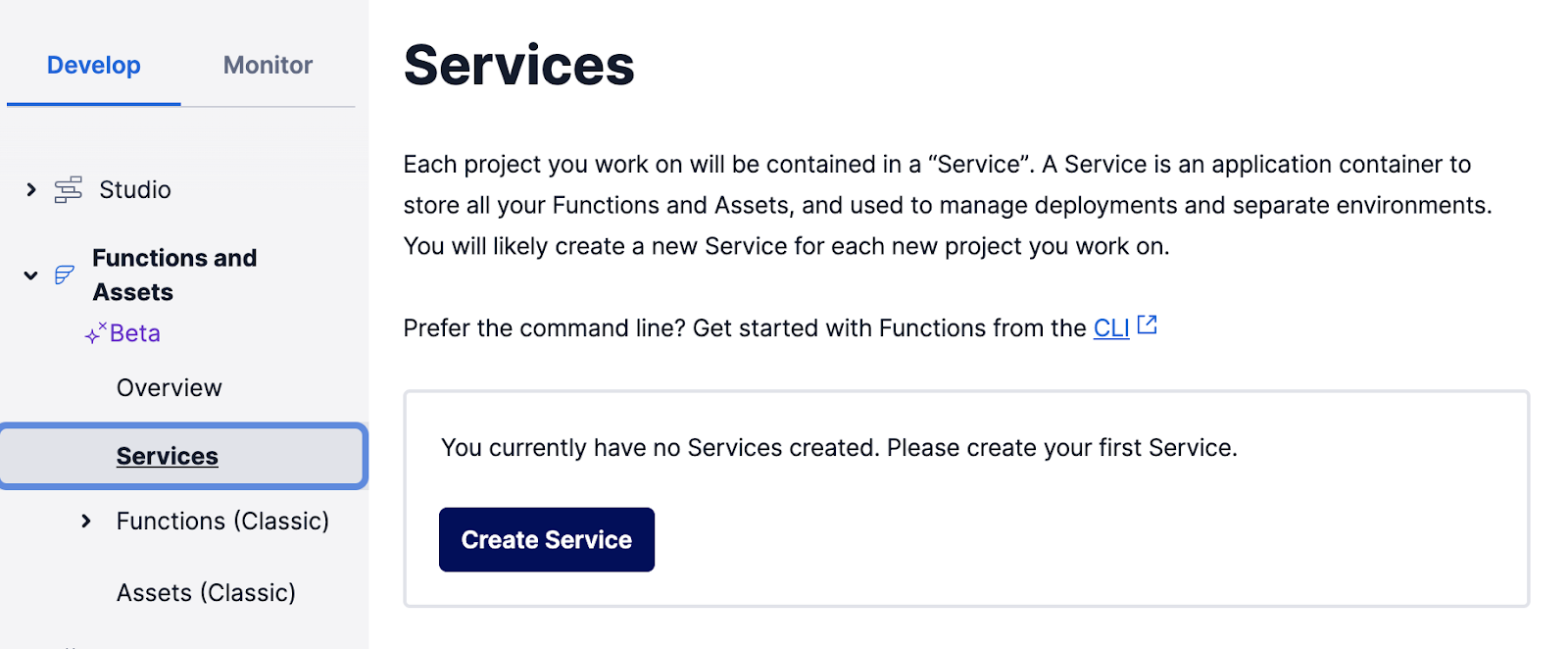 Creating a new service for a Twilio function