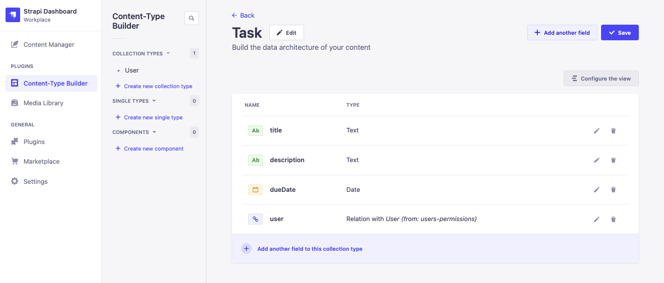 Fields for Task Collection type