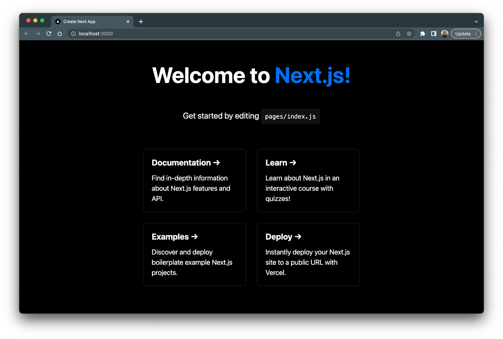 Next.js default home page