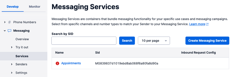 Twilio Messaging Services - Initial Setup