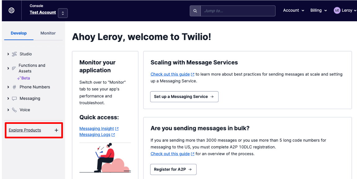 Explore Products in the Twilio Console