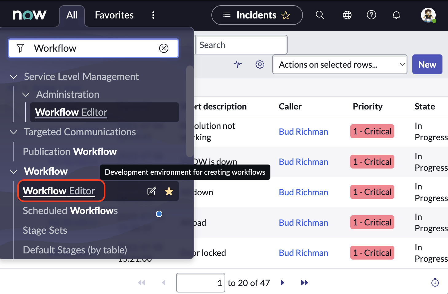 Workflow Editor in ServiceNow