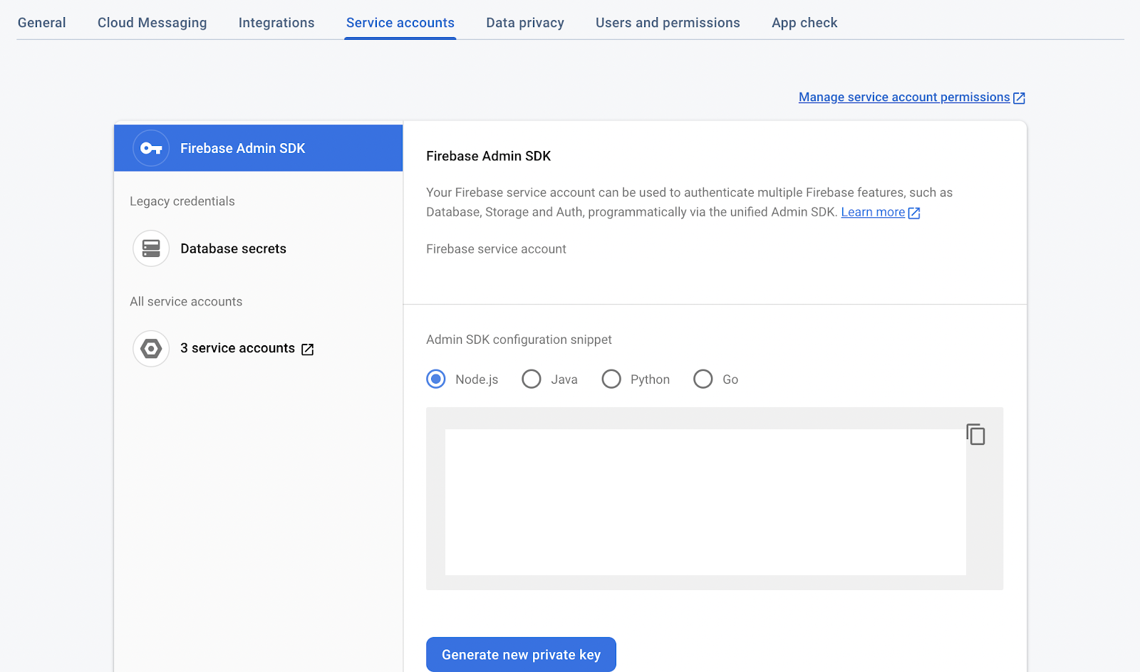 Firebase Console add service account