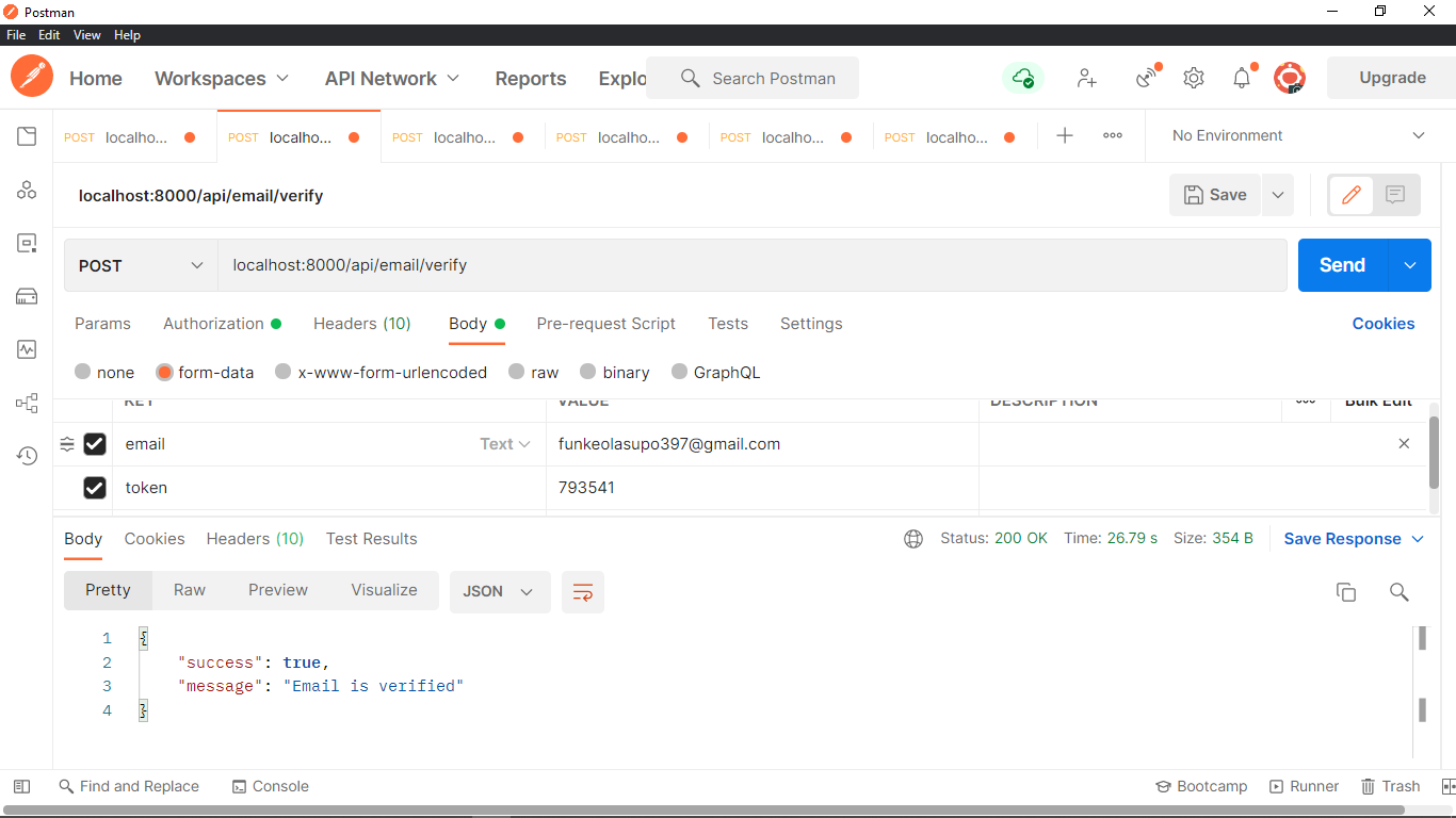 Verify email with Postman
