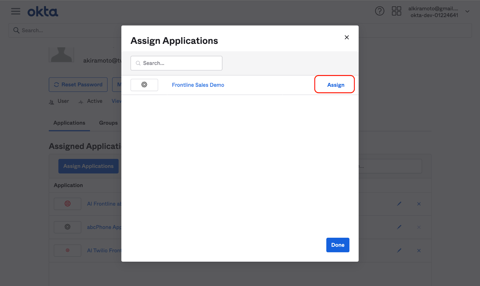 Assign a user inside Okta