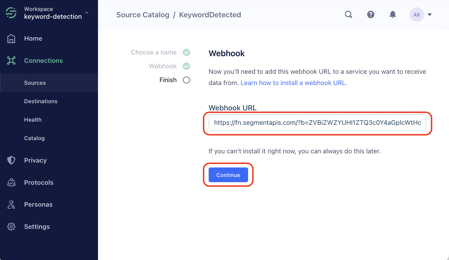 Find a Segment webhook URL