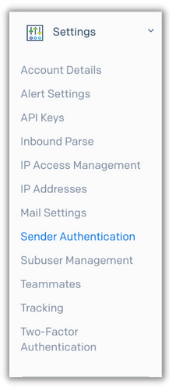 Settings tab on SendGrid dashboard