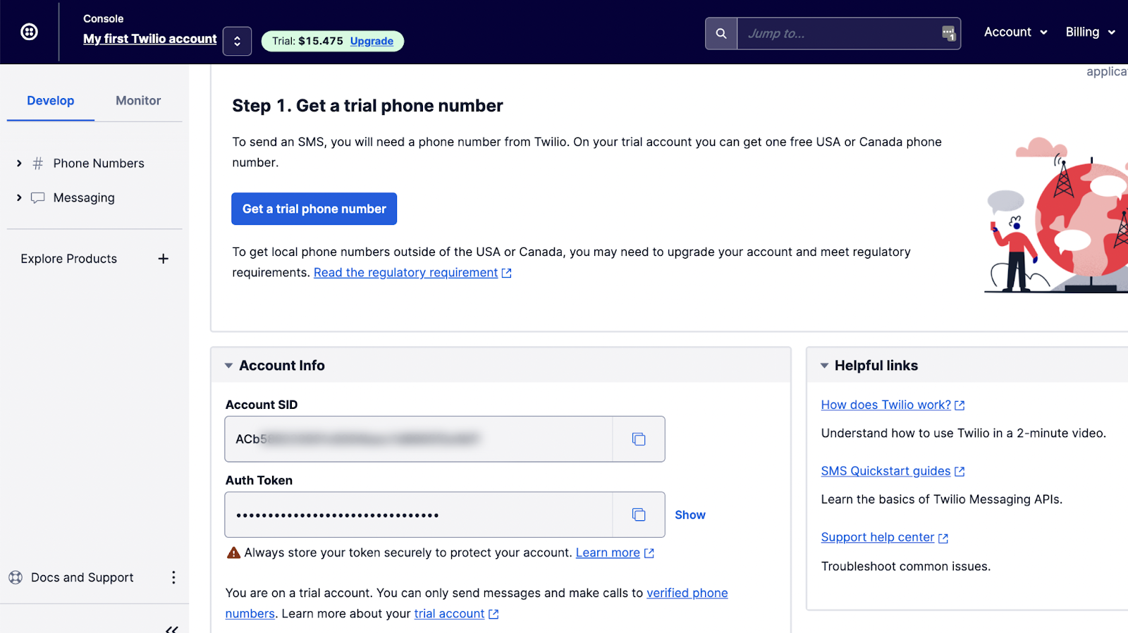 Account SID and Auth Token in the Twilio Console