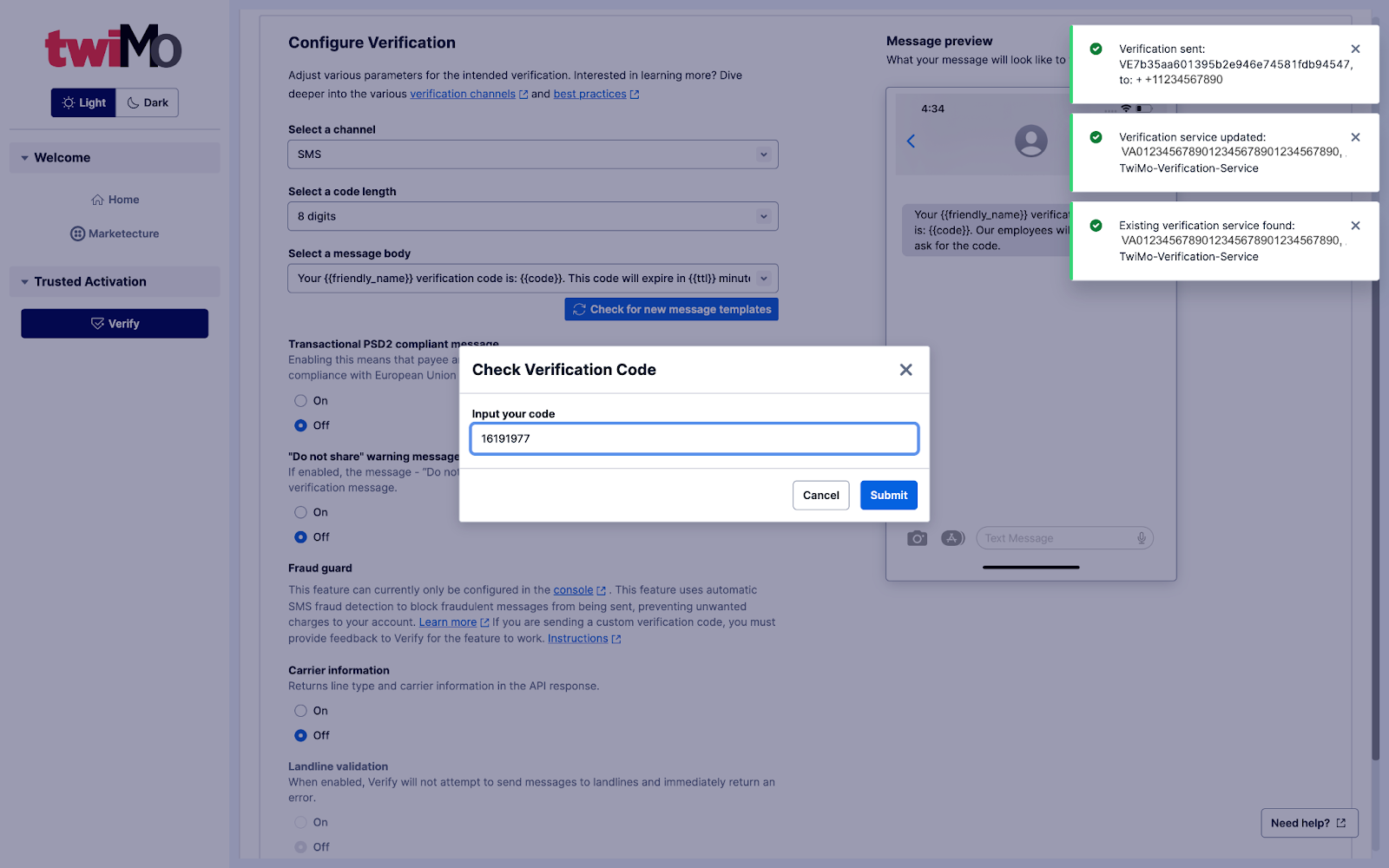 TwiMo Business View Verification Example