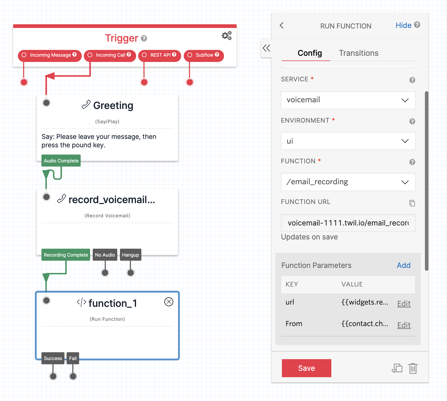 Function widget in a Studio flow