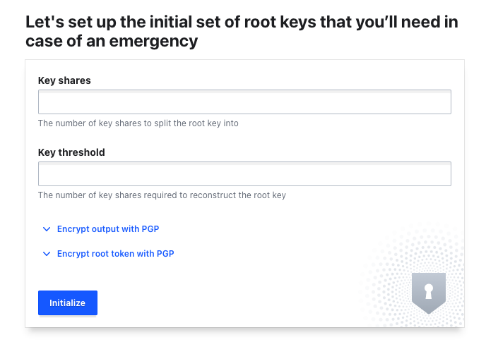 Image showing the initial setup page for server mode asking for key shares and key threshold