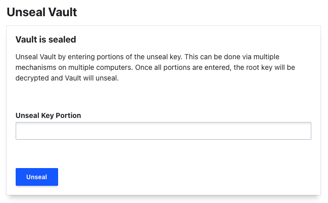 Image showing the Unseal Vault prompt asking for Unseal key portion