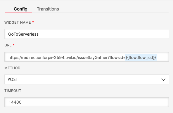 Image of the configuration of the GoToServerless widget
