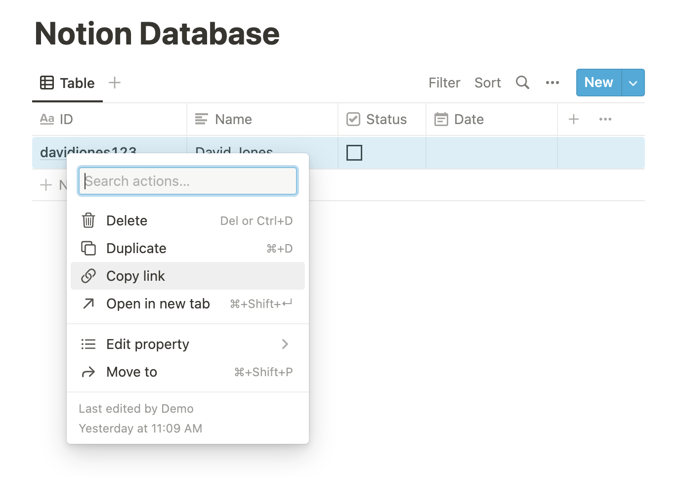 Where to copy the link of a page in a notion database