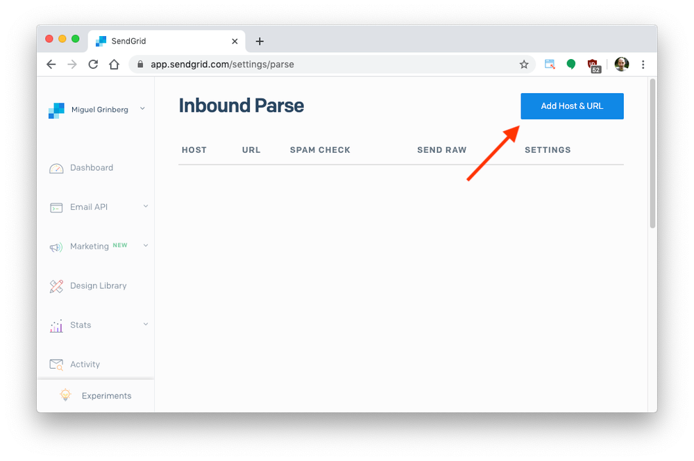 Adding a destination URL for Inbound Parse