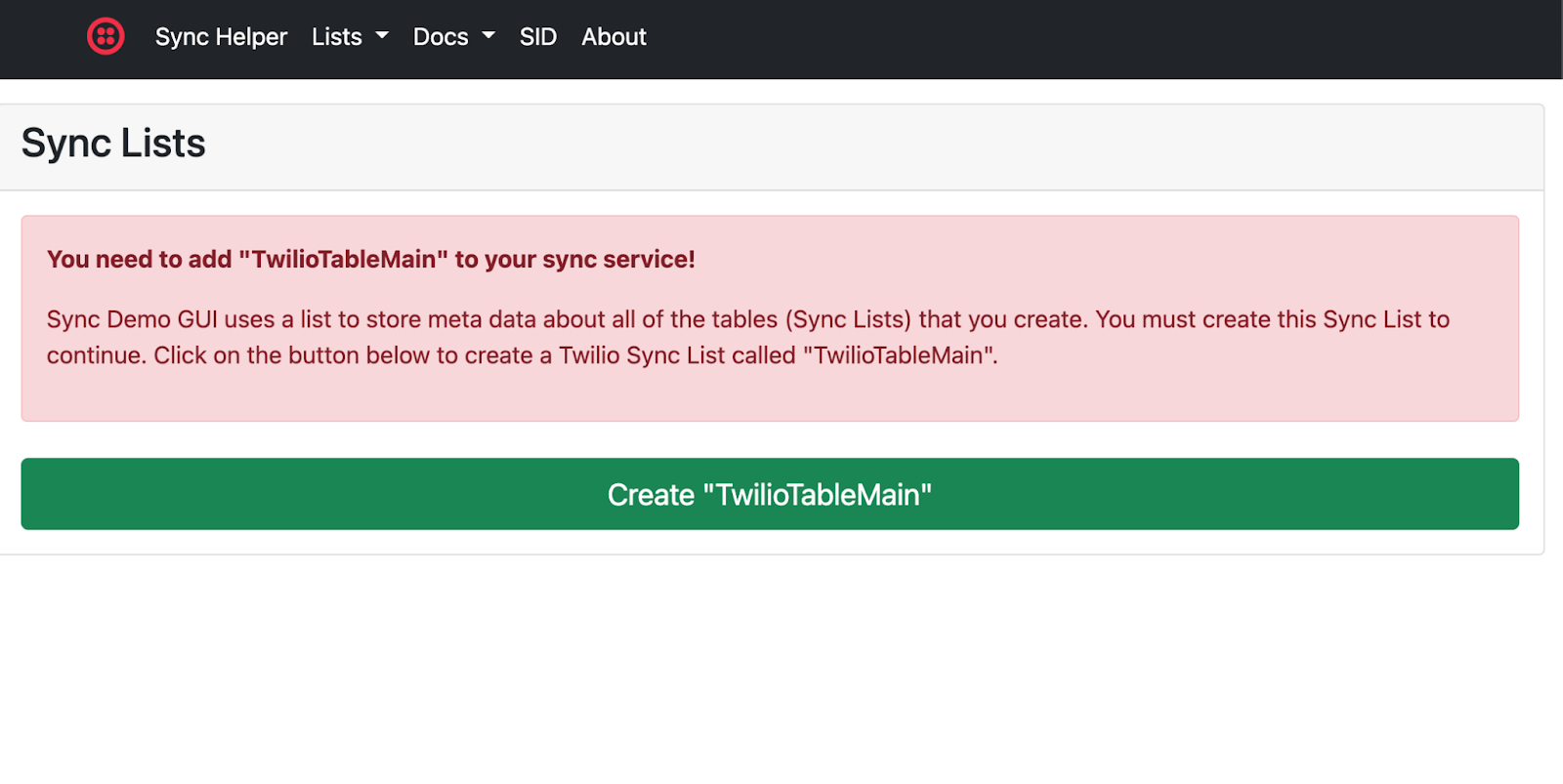 Create TwilioTableMain