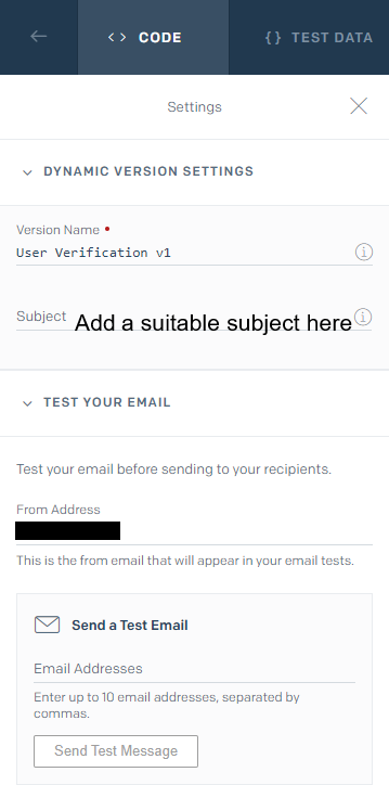 SendGrid Dynamic Version settings