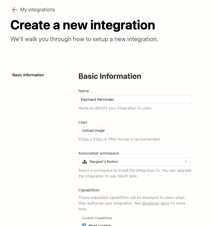 Create Notion integration