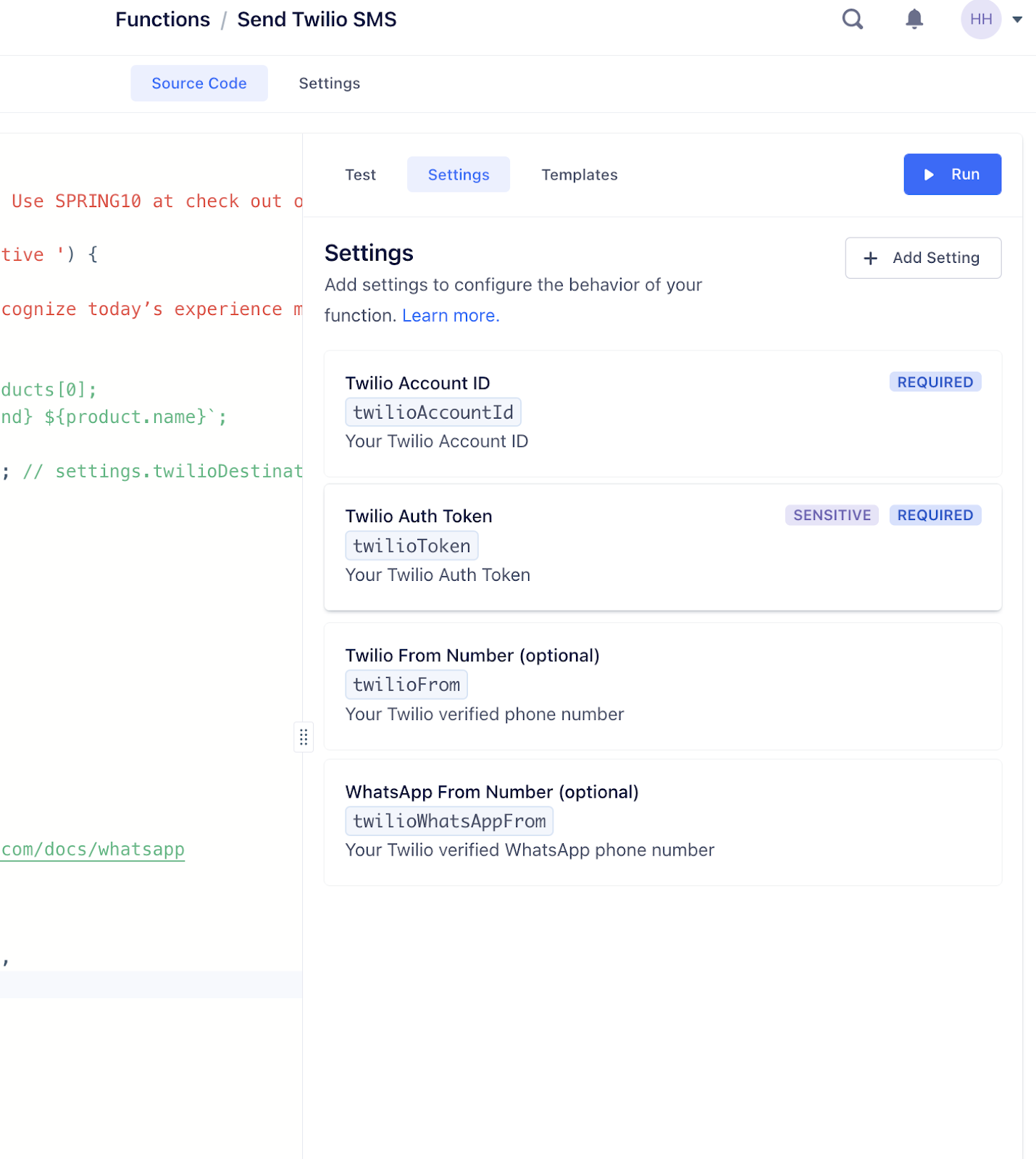 Save the "Send Twilio SMS" function in Segment