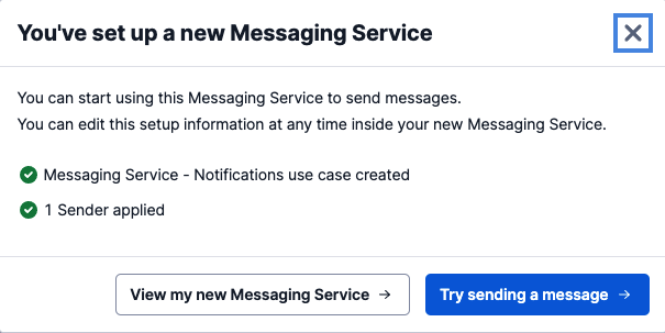 Messaging service setup complete