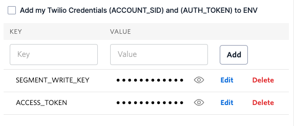 Environment Variable configuration in Twilio Functions