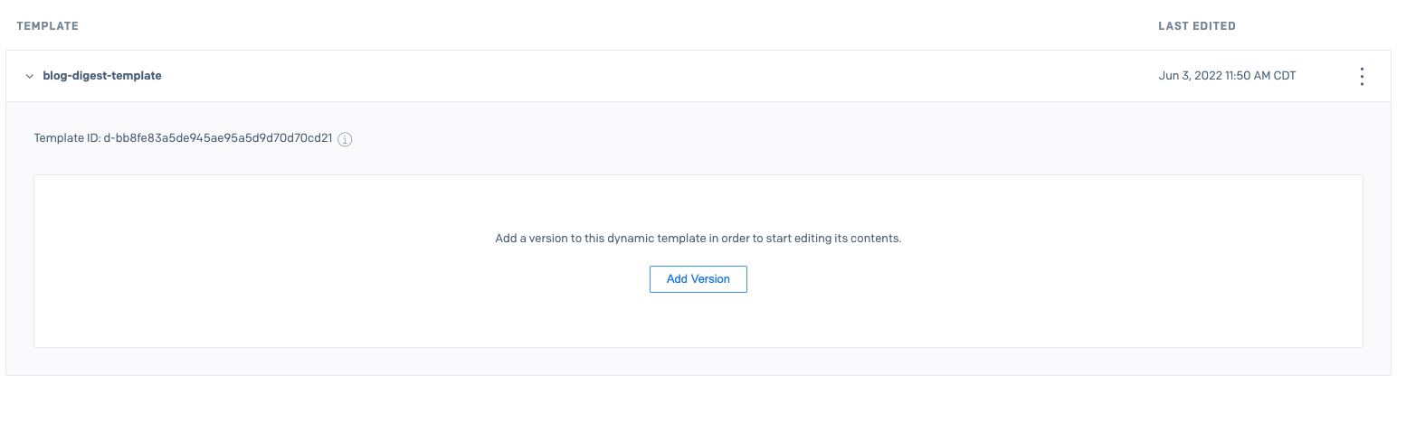 Dynamic Templates page showing a template details expanded. In the middle, there is an "Add Version" button