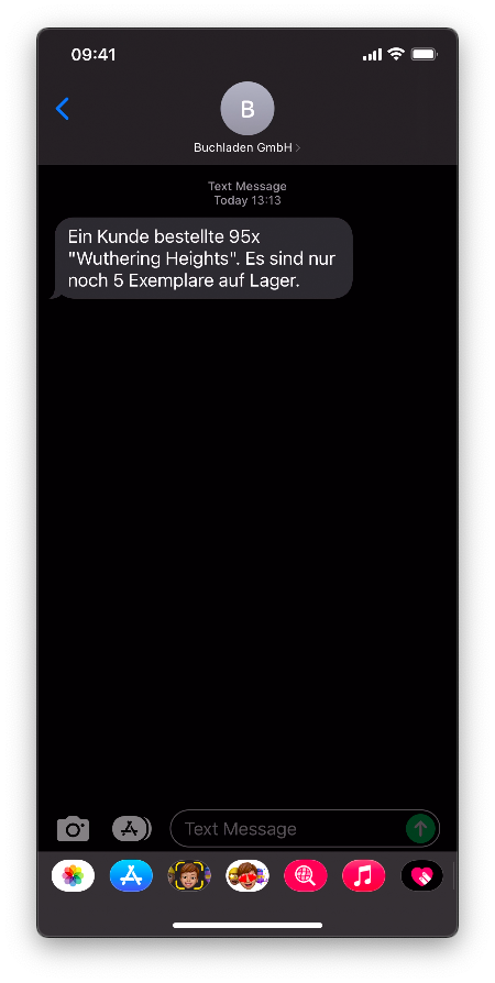 Ein Screenshot von einem Smartphone der die zugestellte SMS zeigt.