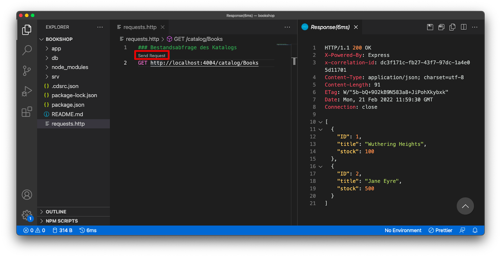 Visual Studio Code mit der Rest Client Erweiterung