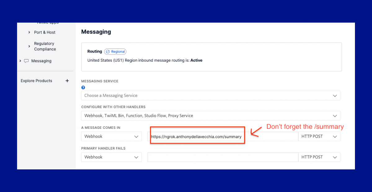 Configuring the webhook with Twilio