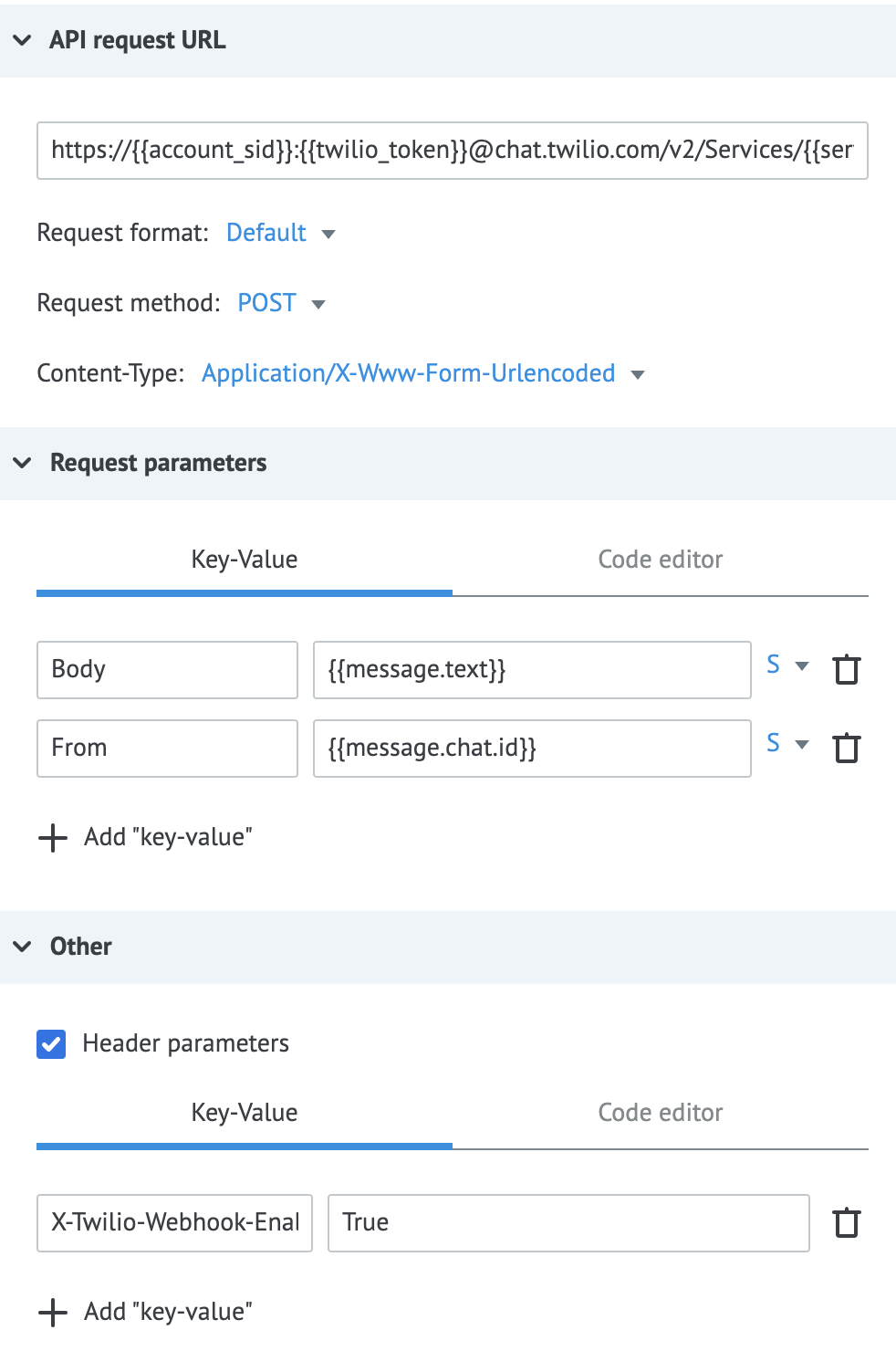 Entering more params and request headers in Corezoid