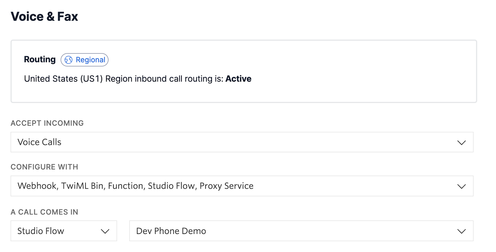 Picking a Voice & Fax Webhook with the Studio Flow