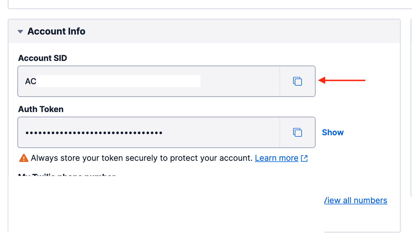 The Account Info panel in the Twilio Console