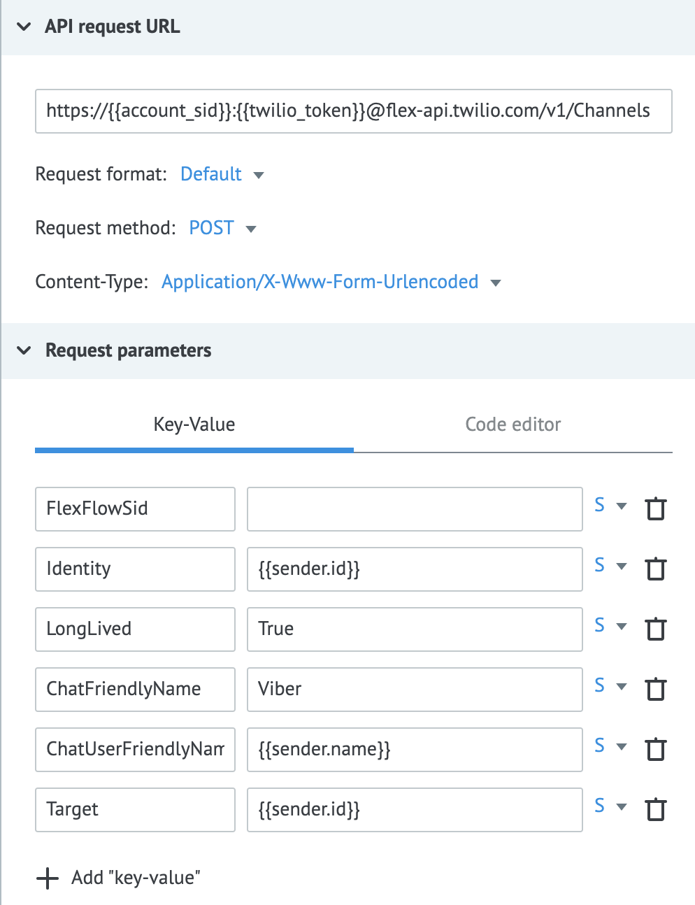 Corezoid Viber channel entry of params and values