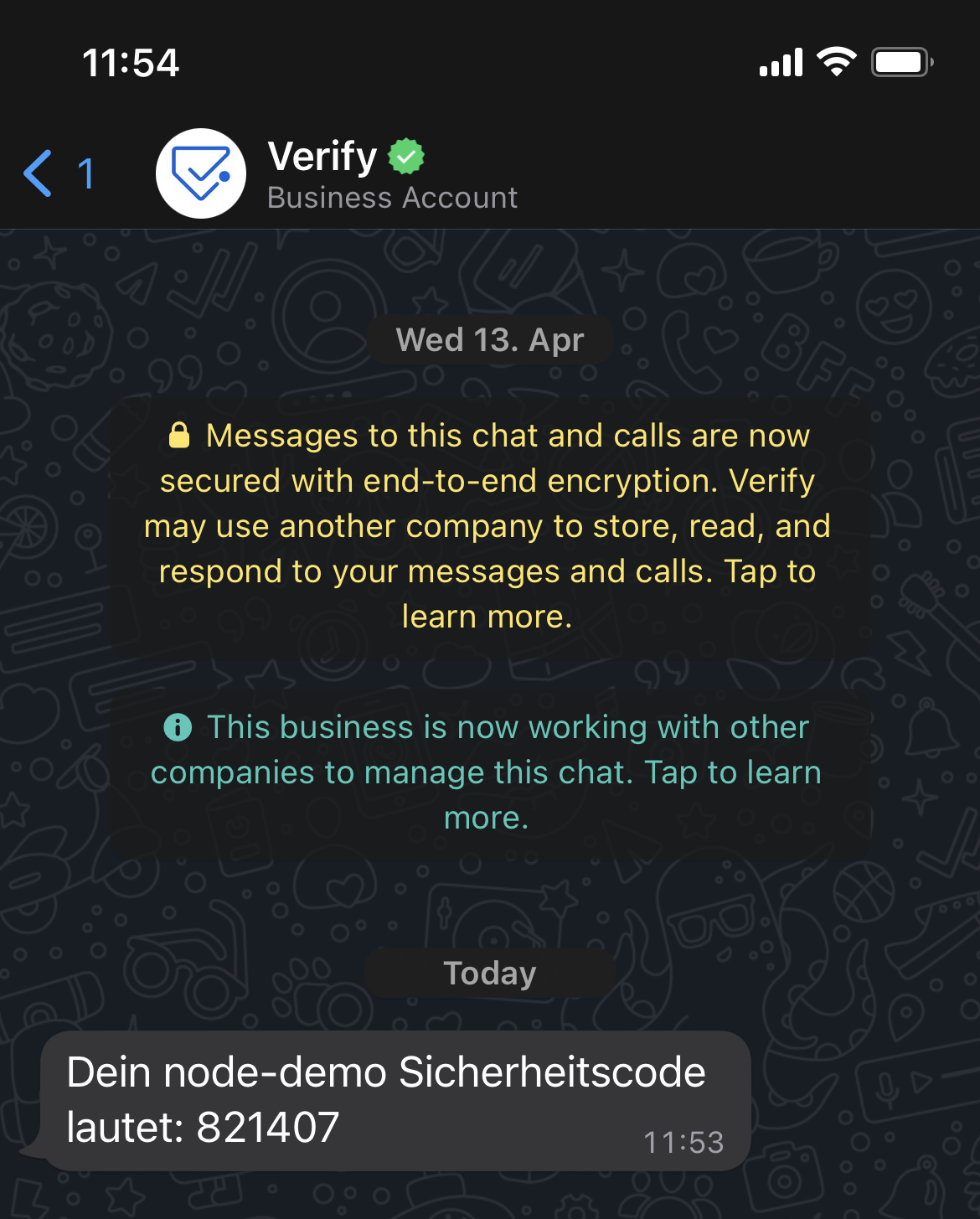 example verification message on whatsapp