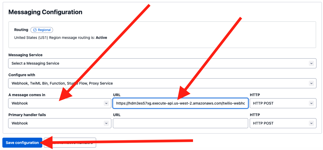 Set the webhook in the Twilio console