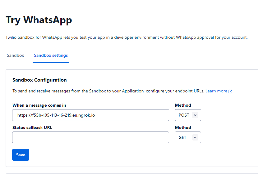 Twilio sandbox settings