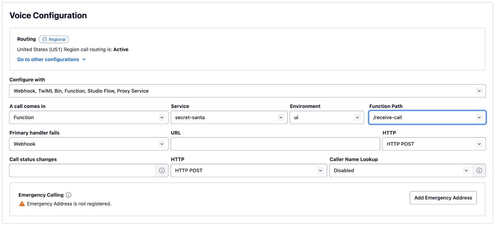 Screenshot showing voice number configuration