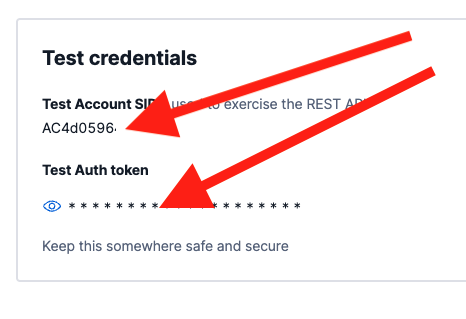 Test and Auth Token credentials
