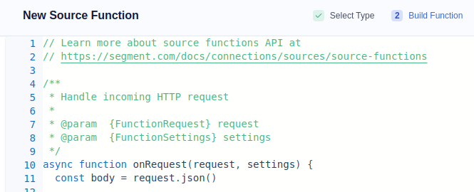 Editor for a new source function in Segment