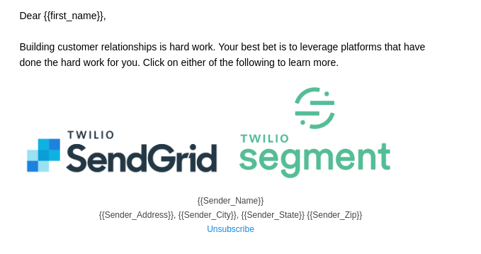 Example SendGrid message body