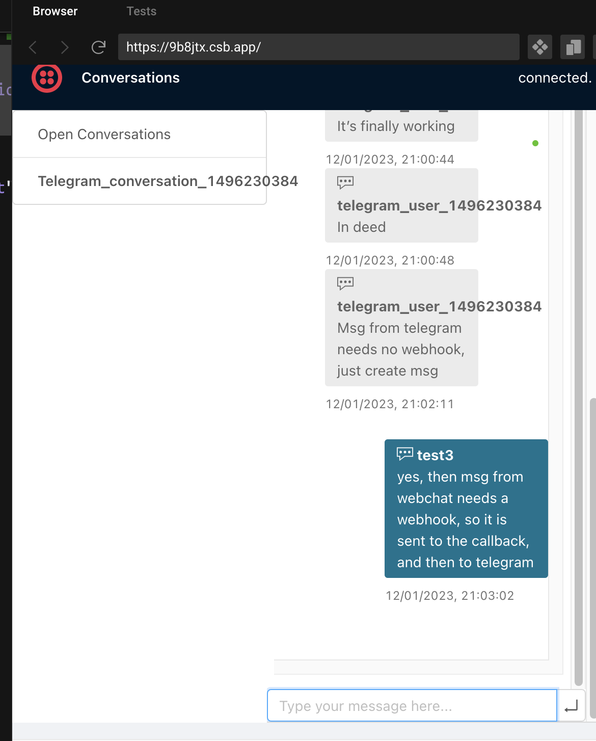 chat demo screenshot