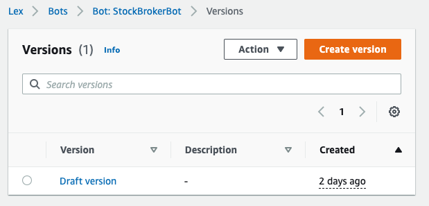 Versions list showing the Draft version and Create version button at the top